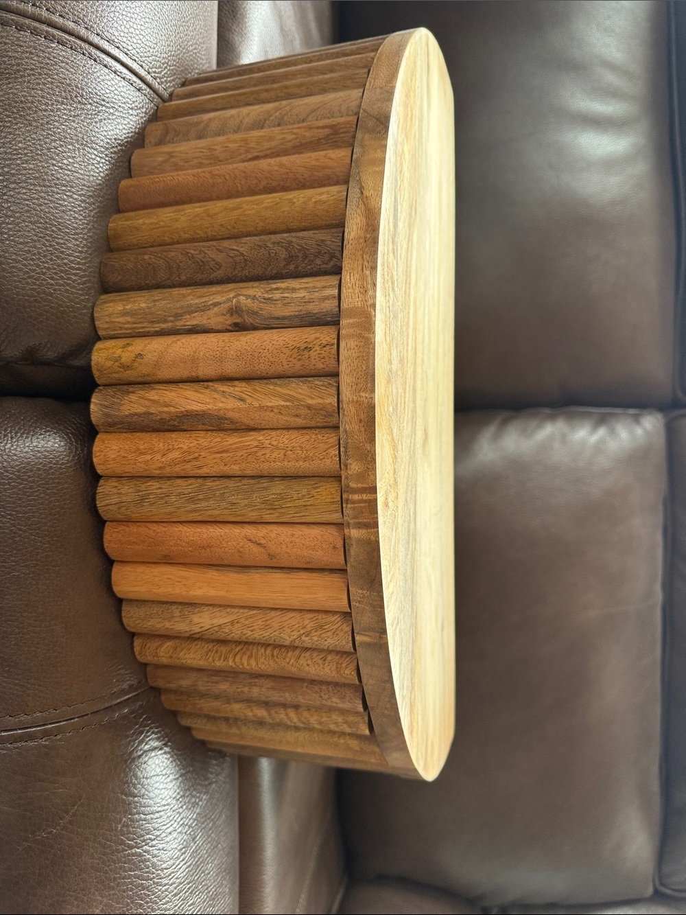 Kate and Laurel Round Wooden Decorative Box in Natural Brown